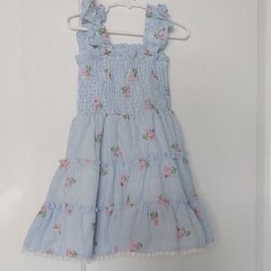 Blue Pleated Ruffled Sundress